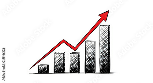 Hand Drawn Arrow Graph Chart Business Growth Success Investment Financial Analysis Increase Performance Corporate Strategy Vision