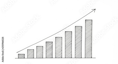 Hand Drawn Bar Graph Diagram on White Background Showing Increasing Growth Sales Business Statistic Improvement Progress Financial Data Analysis Trend Report