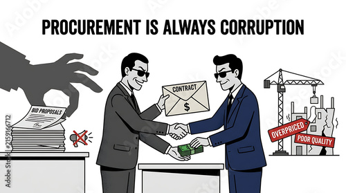 Corrupt Businessmen Shaking Hands with Money and Contract Symbolizing Bribery and Deception.