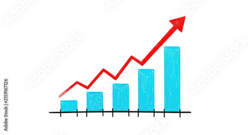 Hand Drawn Growth Bar Chart with Ascending Arrow Symbolizing Business Financial Success Progress with Teal Bars and Red Arrow