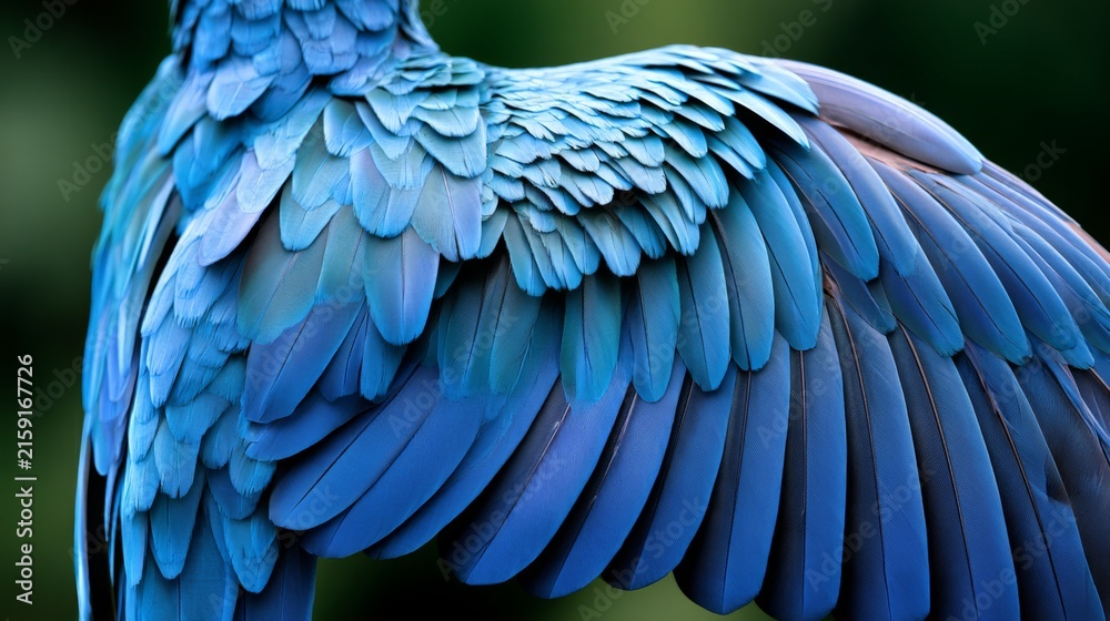 Obraz premium Close-up of vibrant blue bird feathers, showcasing intricate details and textures.