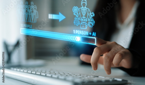 Fotografía Human Interaction with Artificial Intelligence Visualized, Transforming Groups into Individualized Support Systems through Technology