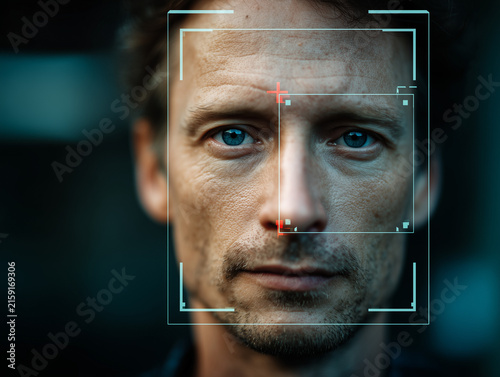 Man's face scanned for facial recognition biometrics