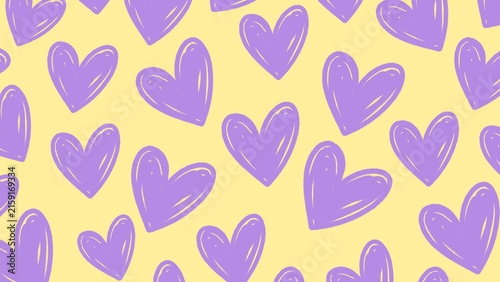 Fotografía Cute doodle hearts seamless pattern on pastel yellow background vector - Playful