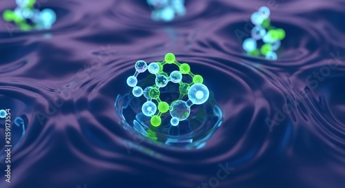 Molecular structures floating on a dark rippled liquid surface