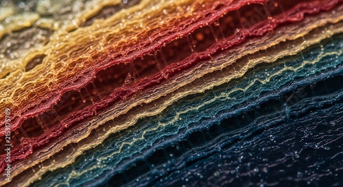 Close up of stacked colorful knitted yarn layers