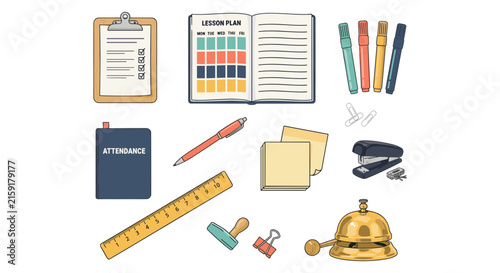 Set of school and office supplies
