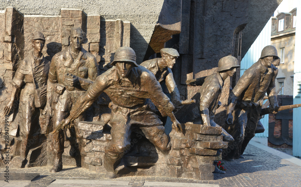 Obraz premium WARSAW POLAND: Details of Warsaw Uprising Monument is dedicated to the Warsaw Uprising of 1944. Unveiled in 1989, it was sculpted by Wincenty Kucma and the architect was Jacek Budyn.