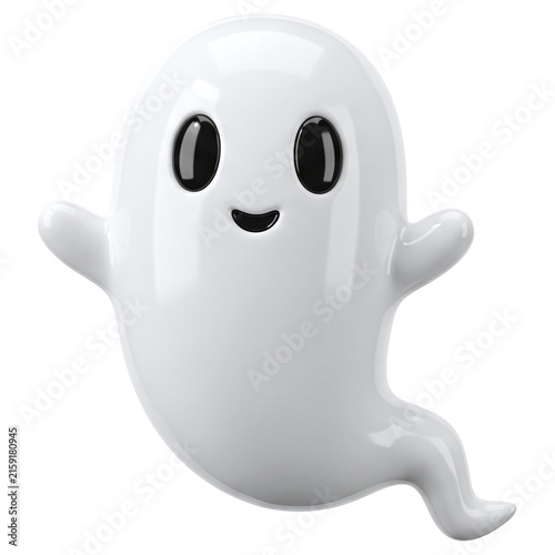 Fototapeta kuchenna Friendly white ghost character with happy smile 3d render isolated on transparent background clipart