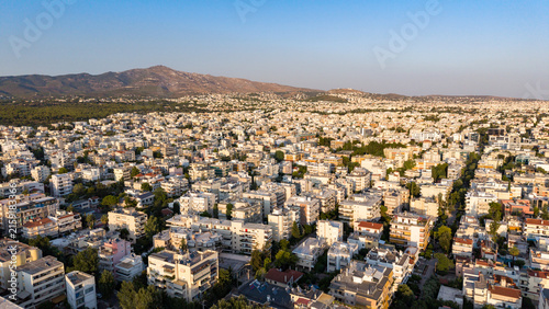 Aerial view of apartment buildings in Athens, Greece