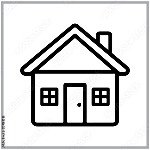 Simple house icon with a roof and chimney black outline vector illustration for real estate construction and residential building design projects