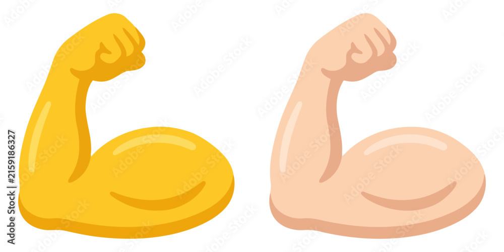 Naklejka premium Two muscular arm emojis with different skin tones