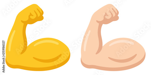 Two muscular arm emojis with different skin tones