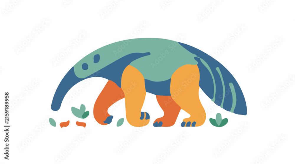 Obraz premium Flat Design Color Icon of a Anteater Vector Illustration