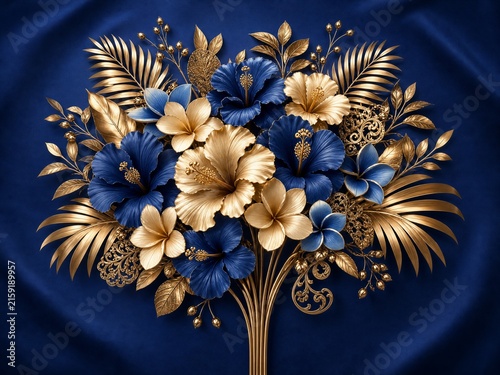 Royal blue and gold 3D botanical centerpiece