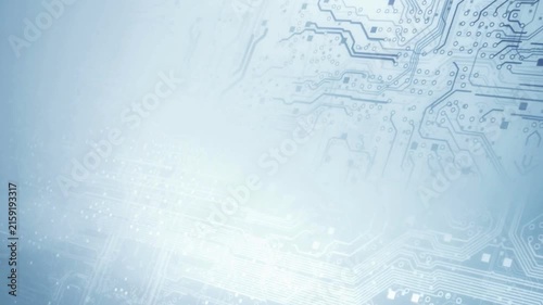 Abstract blue tech background animation featuring glowing circuit board patterns with moving data lines and digital particles for hi tech concept designs.