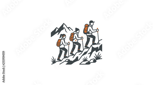 Hikers Trekking Mountain Vector Illustration