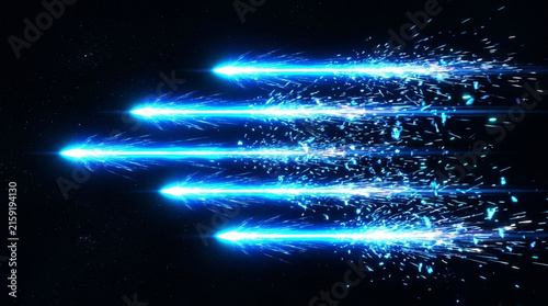 Dynamic Blue Energy Light Streaks with Sparks Isolated on White and Transparent Background
