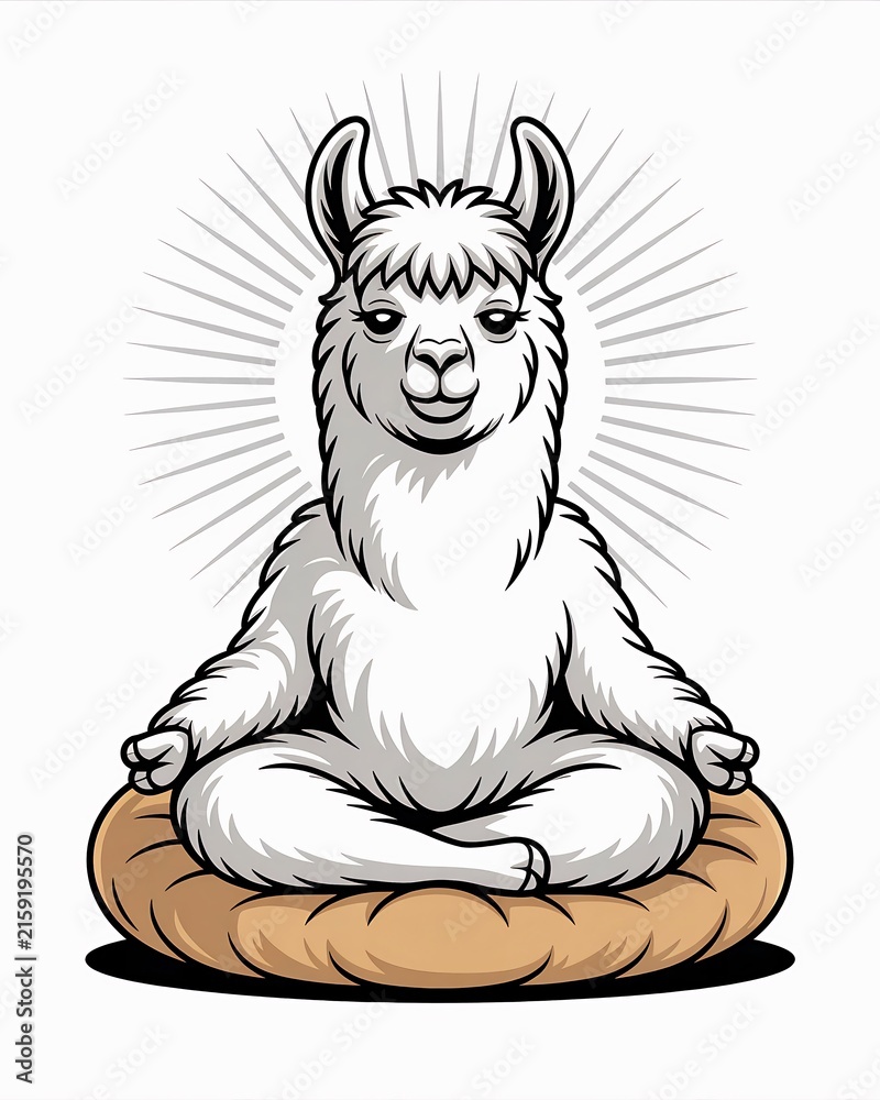 Naklejka premium A white llama is depicted in a meditative pose a vector illustration on a white.