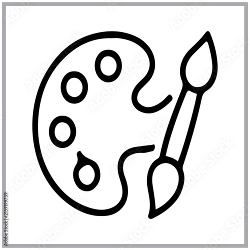 Simple black outline icon of a classic artist paint palette with a paintbrush for creative design projects school education and professional art studio supplies