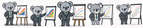 Photography Set of cute koala vectors presenting work charts