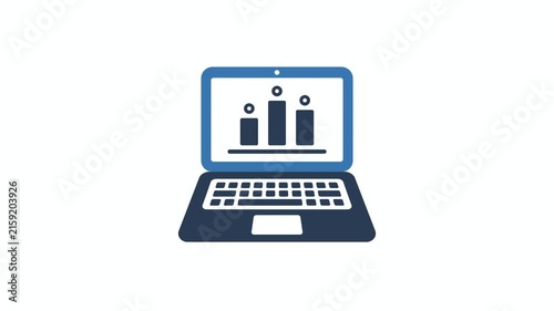 Laptop opening to display a growing business bar chart