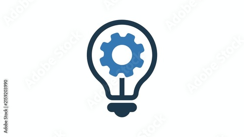 Light bulb icon with gear inside symbolizing innovation and technology