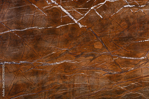 Brown marble slab texture with white and dark veins close up