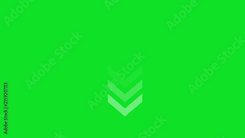 Animated downward pointing chevron arrows motion on green screen background, for ui ux, digital interface navigation, download indicators, and, modern minimalist web overlays
