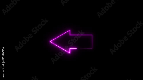 Neon pink glowing arrow sign pointing left isolated on black background, animated digital pointer for ui navigation modern cyberpunk style light effect for creative projects