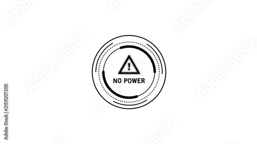 Minimalist digital warning interface featuring a circular hud with a flashing no power alert symbol and geometric data rings for futuristic technology, industrial monitoring, and system error ui