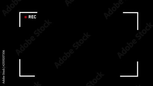 Digital camera viewfinder overlay with red recording indicator and blinking rec text for cinematic filmmaking, broadcast production, live streaming, and creative media editing projects