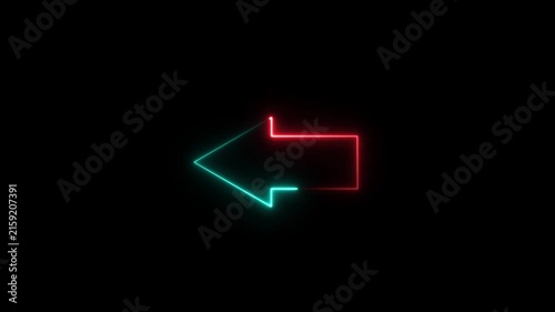 Dynamic neon arrow pointer animation with glowing red and cyan light effects on a deep black background, for modern digital, signage, user interface, navigation, and high-tech, visual communication