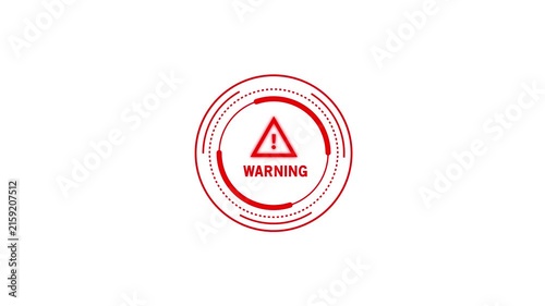 Animated red warning sign with pulsing circular hud interface for digital security alerts, system error notifications, and cyber threat detection on a clean white background
