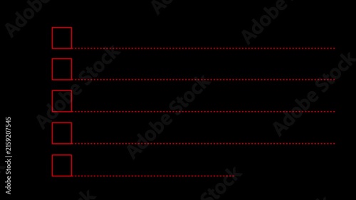 Minimalist red checkbox to-do list animation featuring smooth hand-drawn checkmarks appearing sequentially on a clean black background, for project management, and task tracking
