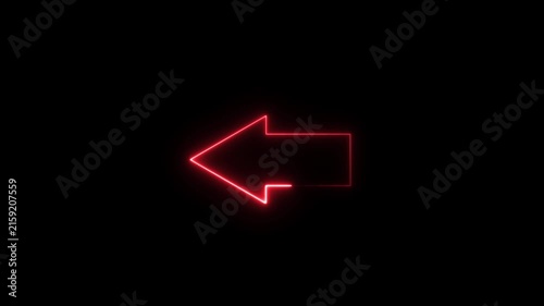 Glowing neon red left arrow sign pulsing against a deep black background, for modern digital, signage, minimalist wayfinding, abstract ui and, dynamic motion projects