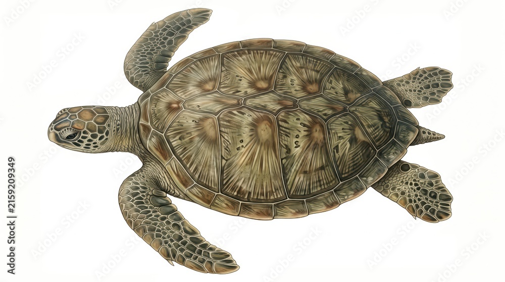 Fototapeta premium Illustrated Sea Turtle View Isolated on White Background