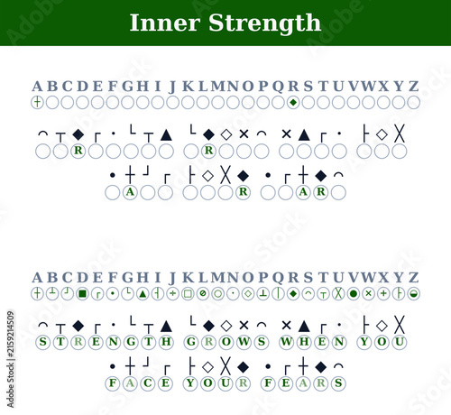 Inner Strength lettering with symbols and inspirational message  