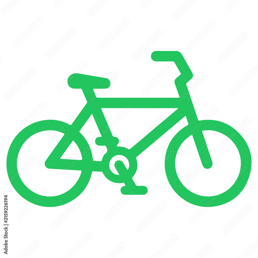 Fototapeta premium Simple green bicycle icon representing transportation and healthy active living for web or print projects.