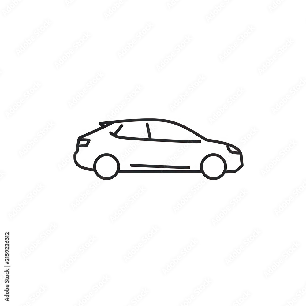 Fototapeta premium Car line drawing, side view, vector illustration isolated on transparent background