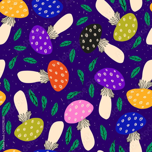 seamless pattern with colorfu falll mushrooms 