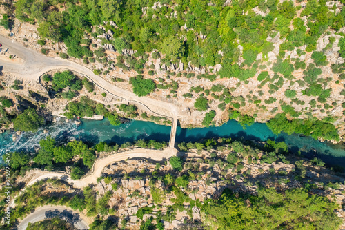 Foto Antalya, Koprulu Canyon deep valley aerial drone shot from high above