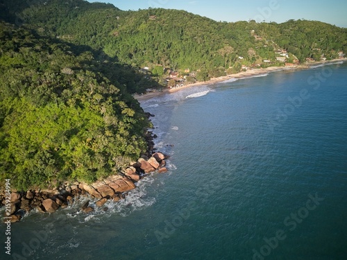 Aerial drone view of Almada Beach in Ubatuba, São Paulo, Brazil