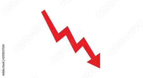 Red downward trending zigzag arrow symbolizing financial decline and economic market recession