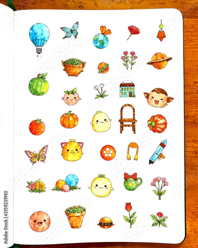 set of funny cartoon animals, cute journal stickers, graphic design illustration 