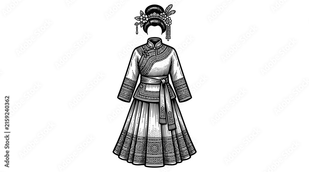 Fototapeta premium Elegant traditional Chinese Qipao dress line art