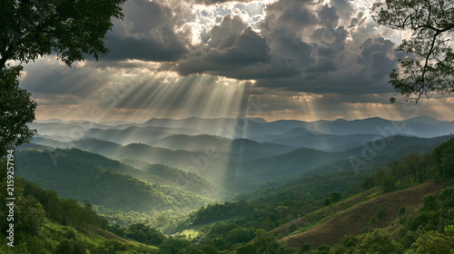Mountain landscape in sunlight with clouds