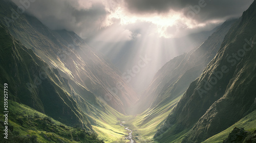 Mountain landscape in sunlight with clouds