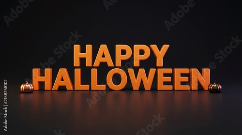 A festive glowing text sign that says happy halloween in bright orange letters against a dark black background for seasonal holiday design
