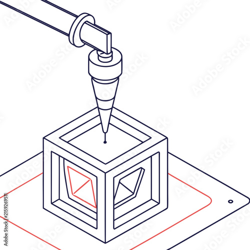 Картината върху платно Industrial three dimensional printing machine manufacturing a cube vector art